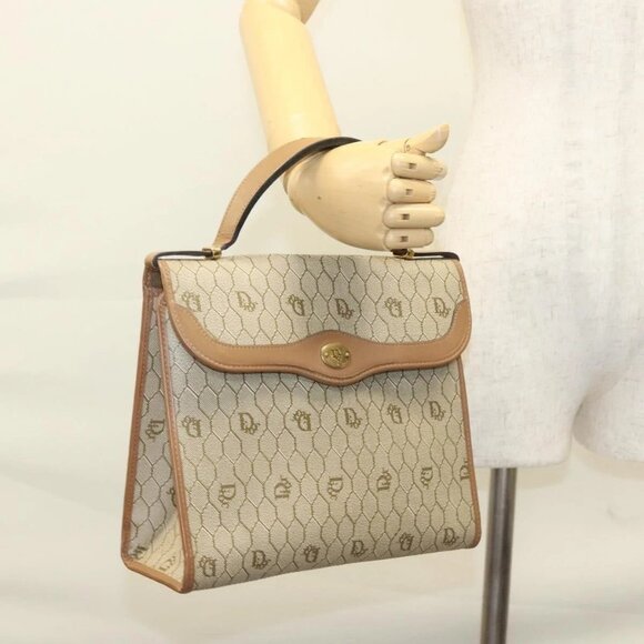 Christian Dior Honeycomb Canvas Hand Bag PVC Leather Beige Auth sw453 - Picture 14 of 16